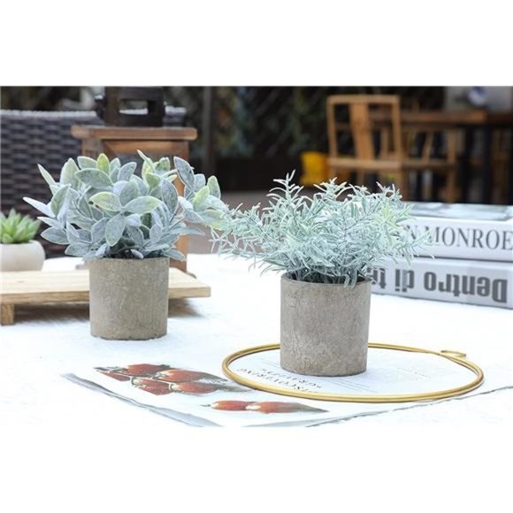 Mini Potted Fake Plants Faux Artificial Eucalyptus Boxwood Rosemary Greenery - Picture 6 of 6